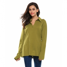 T-Shirts Meaneor Women's Long Sleeve V Neck Lightweight Knitting Tunic Top Army Green S