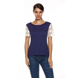 T-Shirts Meaneor Summer Casual Short Sleeve Shirt Tops Blouse Ladies Lace Casual Top Tank