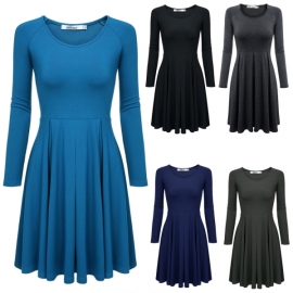 Mini Meaneor Women's Casual Long Sleeve Flare Mini Skater Dress Black L