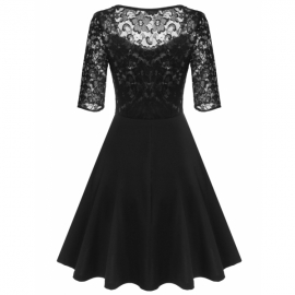 Midi Meaneor Women's Lace Half Sleeve Bodice Swing Party Dress