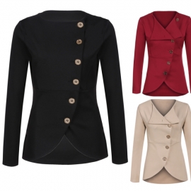 Outerwear Meaneor Women Long Sleeve Single Breasted Work Blazer Asymmetric Hem Jacket Coat